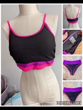 Black Swim Bralette with Fuchsia and Purple Trim